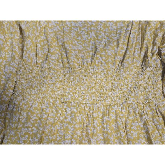 American Eagle Shirt Womens Medium Yellow Floral Long Sleeve Blouse Ruched Top - Picture 5 of 10